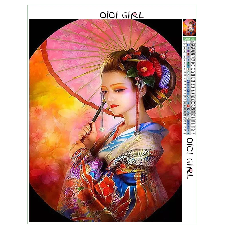 QIQI GIRL 40x50 custom full diamond painting 5D square/circular art ancient folding umbrella beauty mosaic home decor