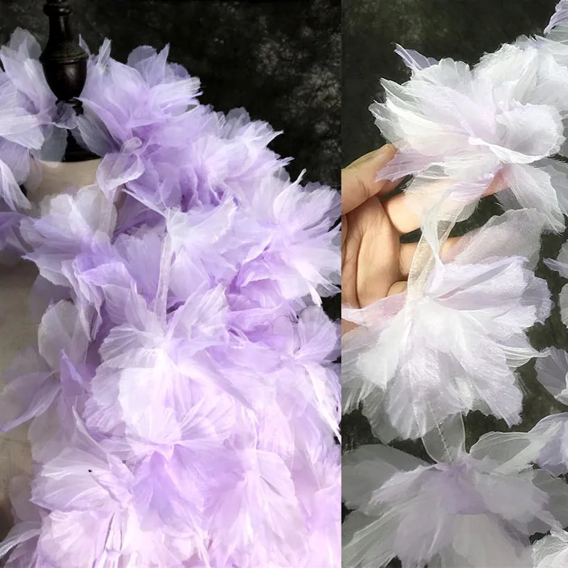 Ink art style tie-dye three-dimensional large yarn flowers creative clothing dress fashion designer lace fabric accessories