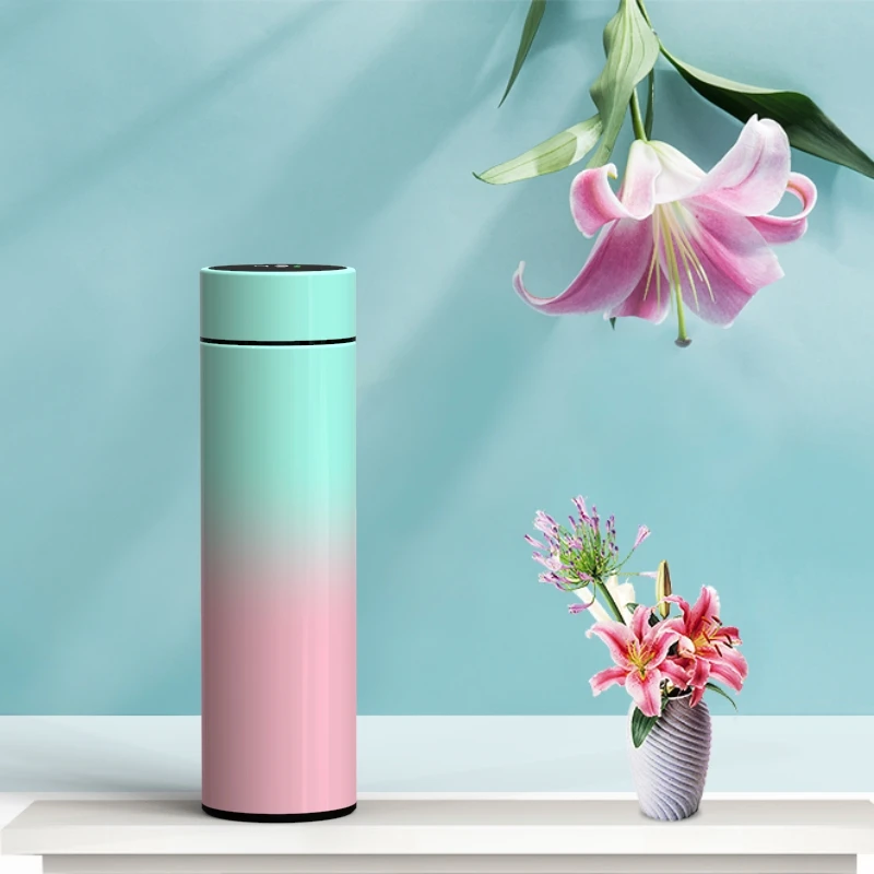 Stainless Steel Double Wall Vacuum Cup Intelligent gradient color Water Bottle LED Digital Temperature Display Smart Thermos