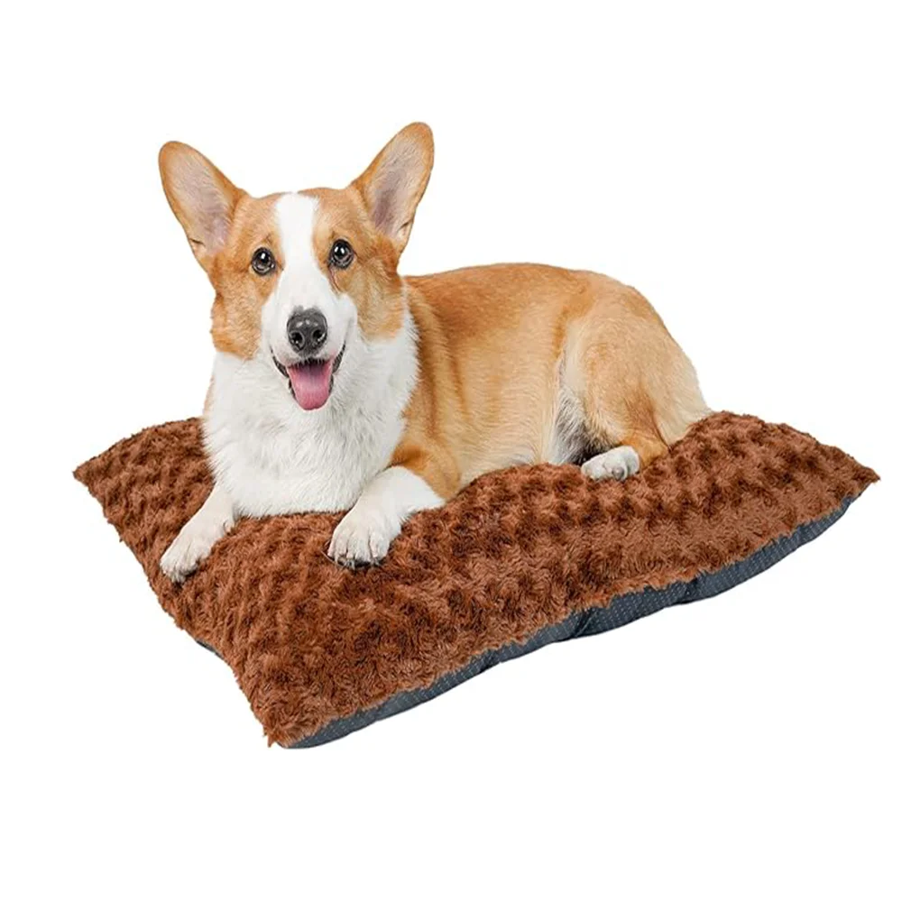 Deluxe Fluffy Washable Anti-Slip Dog Bed Plush Dog Crate Pad for Pet Sleeping and Anti Anxiety