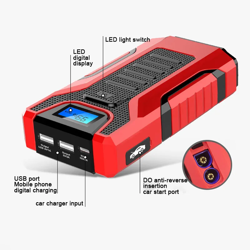 Real capacity 6000mAh 600A peak emergency auto starter power bank jump starter car battery booster with LCD