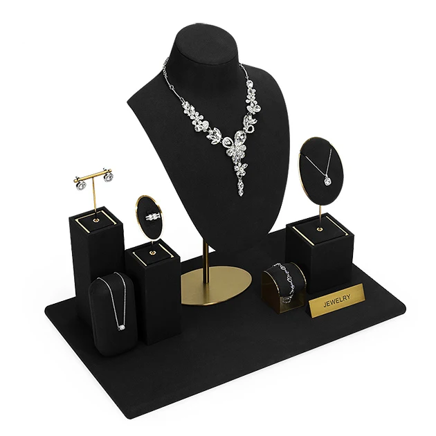 In Stock Microfiber Jewelry Shop Exhibition Display Stand Necklace Bust Rings Pendant Bracelet Jewellery Window Display Props