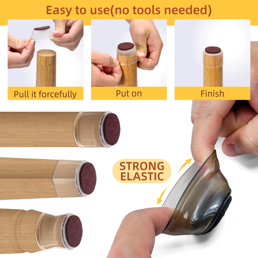 Furniture Silicone Leg Caps, Silicone Chair Leg Floor Protectors with Anti-Slip Felt Pads, Furniture Leg Caps