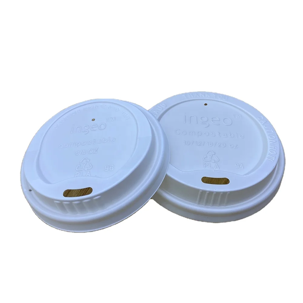 100% biodegradable and compostable PLA Plastic white coffee cup lid