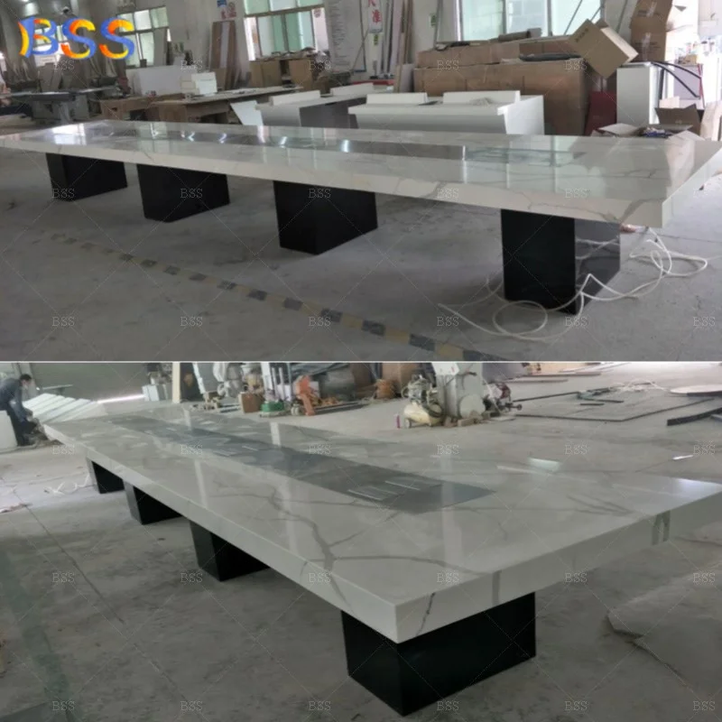 USA Bespoke Marvelous 7.2m Long 26 Chairs Marble Look Quartz Stone Large Office Custom Conference Table