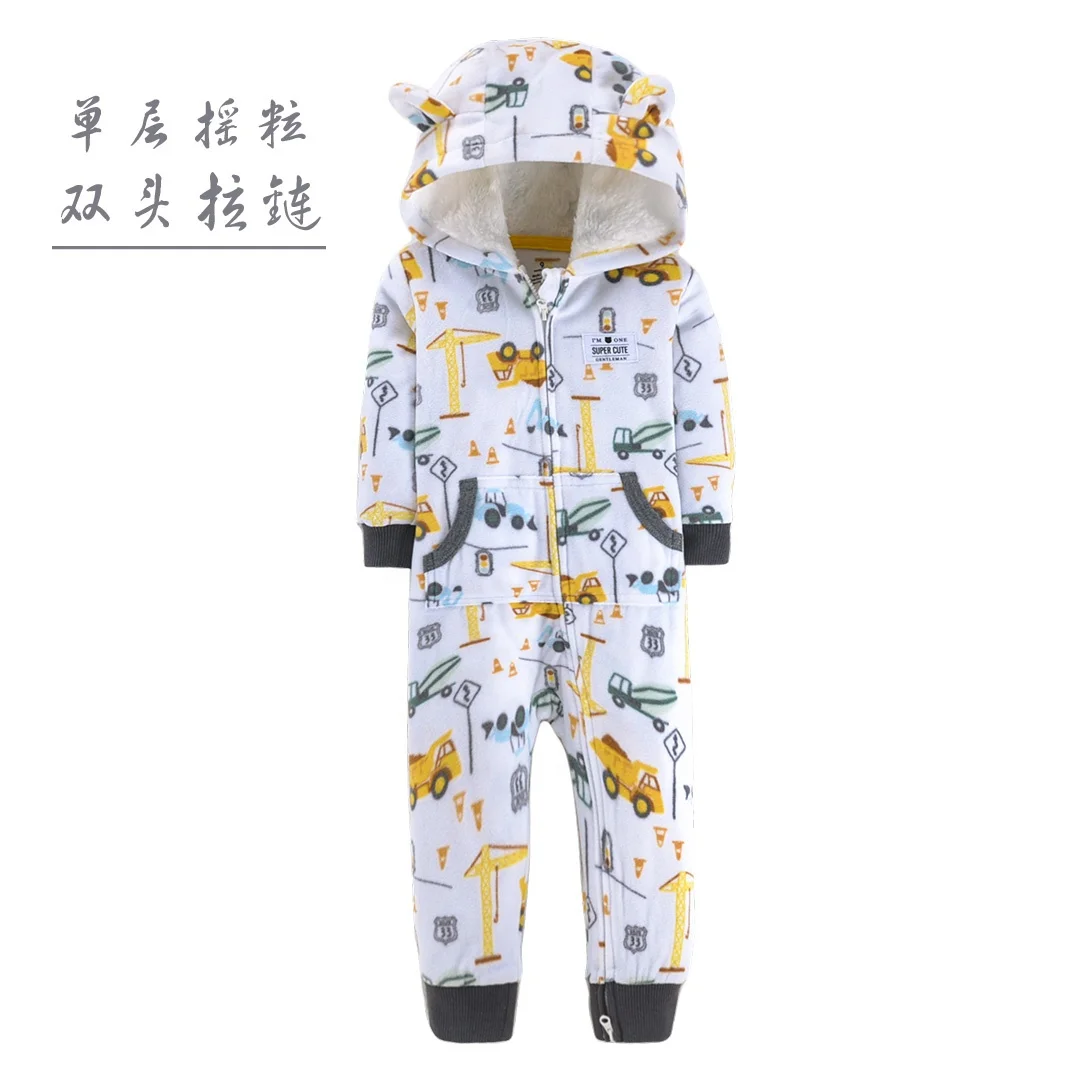 Winter newborn Polar fleece hooded jumpsuit Keep warm boys girls baby pajama 6-9 months