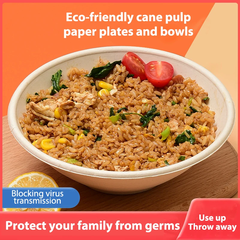 Disposable bagasse bowl take-out sugarcane packaging box degradable bagasse food container outdoor barbecue bowl Plate