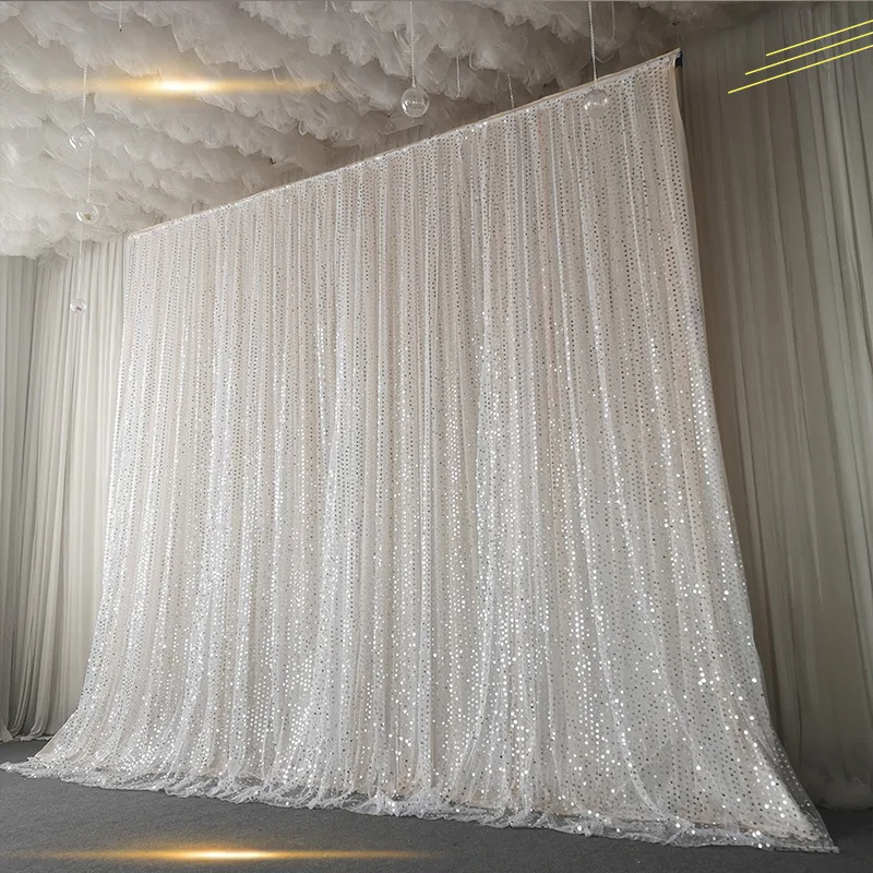 Wedding Stage Sequin Curtain Double-Layer Yarn Birthday Wedding Decoration Backdrop Drapes