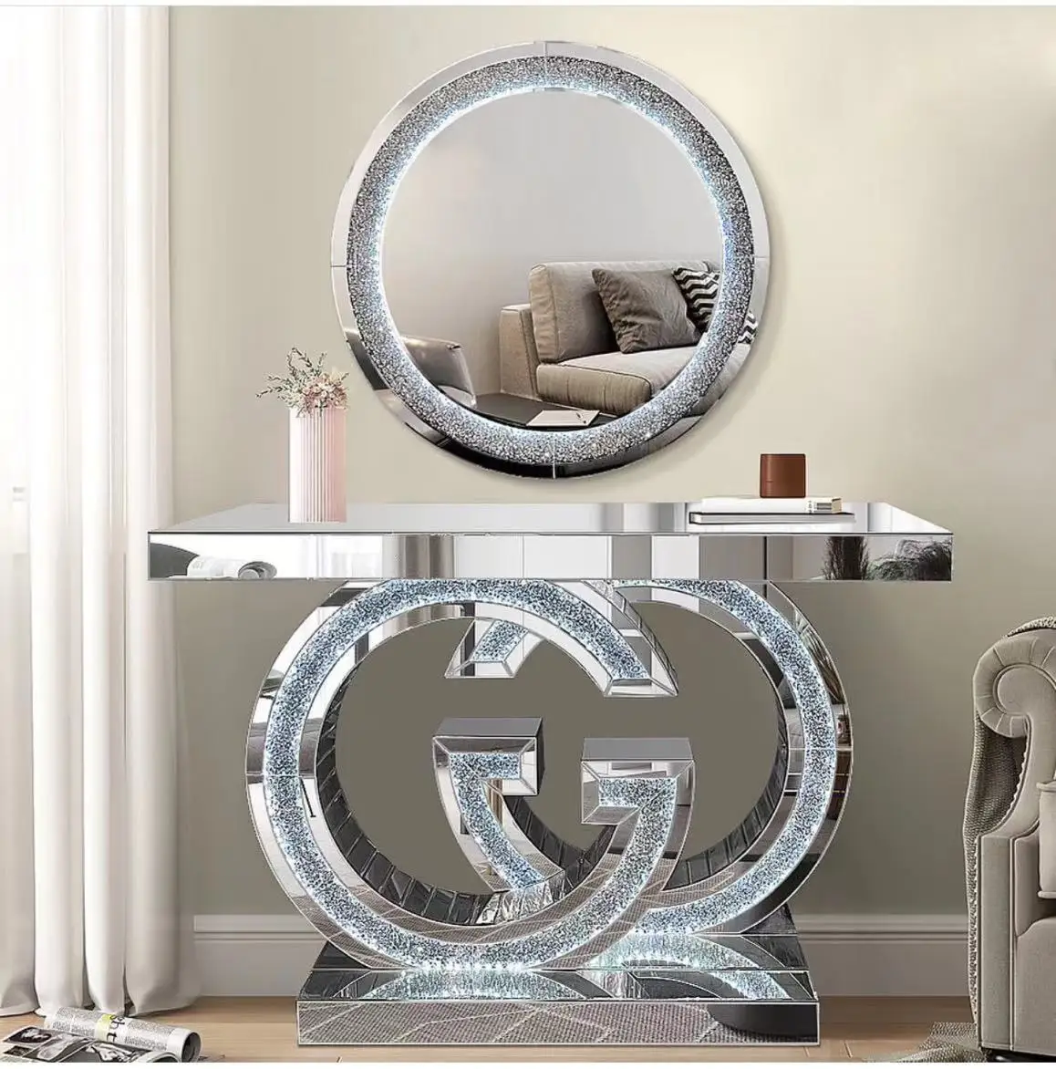 Docarelife bedroom set dresser glass tabletop 13 drawers makeup Hollywood lighted mirror vanity set  mirror table