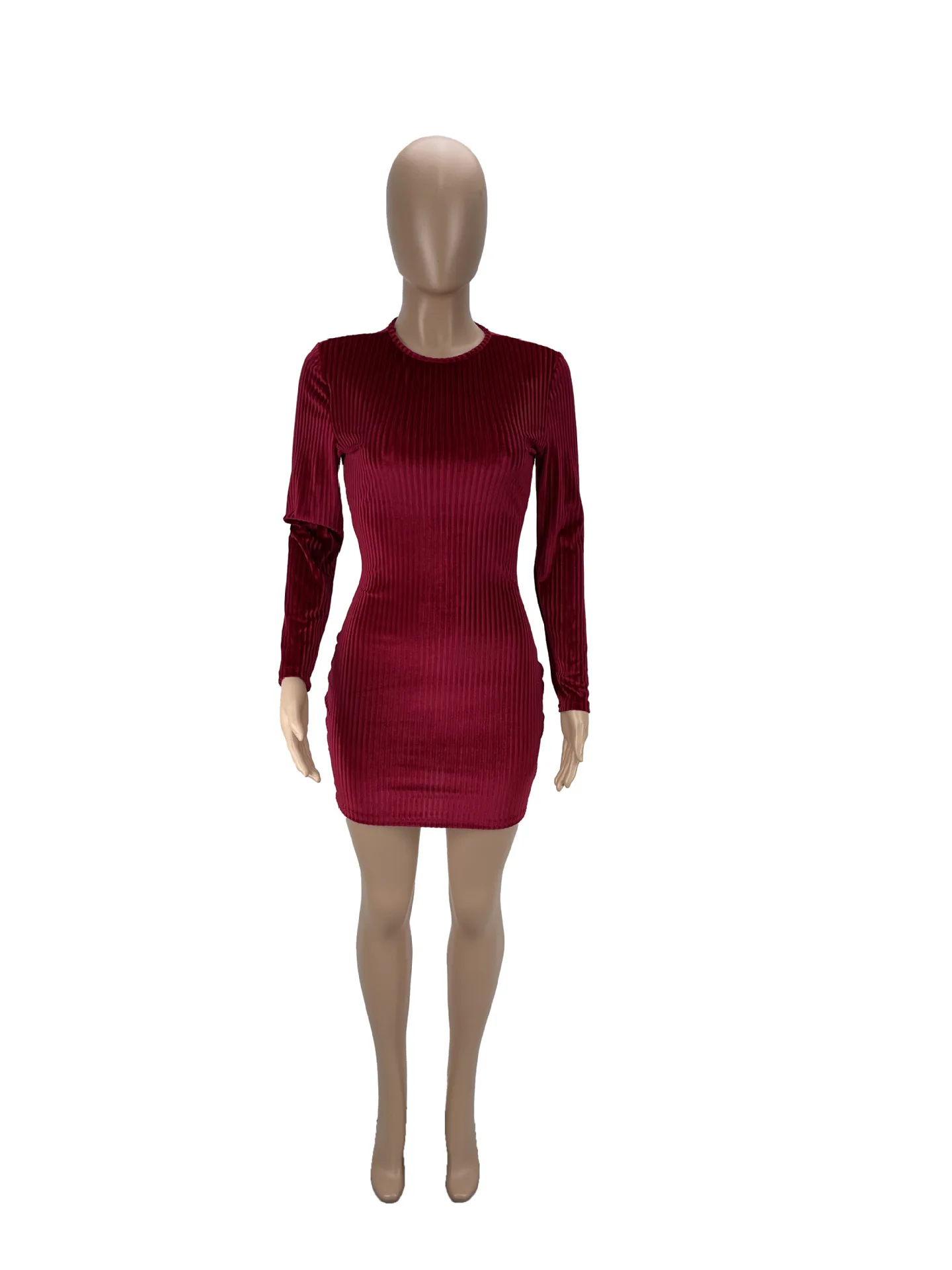 Casual Dress Velour Ribbed Dress Solid Color Skirt Bodycon Mini Dress Woman