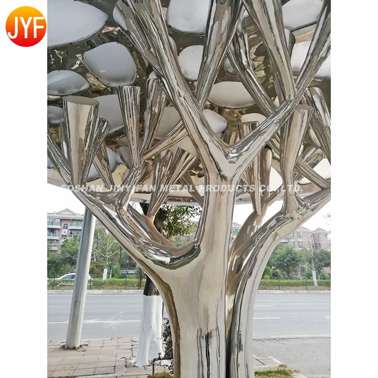 Y723 New Design Outdoor Garden Decor Landscape Giant Mushroom Silver Color Stainless Steel Sculpture