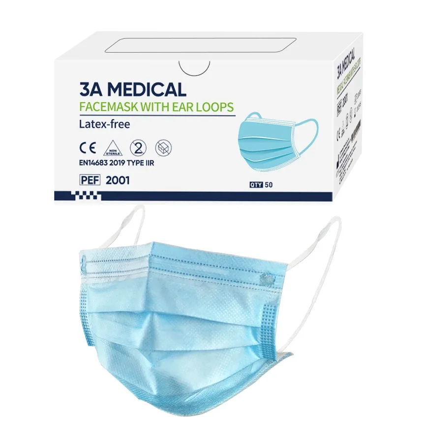 3A Medical Supplies Wholesalers Disposable Face Mask Customized 3ply Surgical Non Woven Dust Face mask