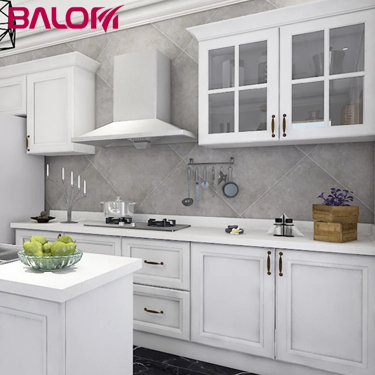Classical Style Eco-friendly Pvc Finish Marble-look Countertop White Bespoke Mixed Color Kitchen Cabinet