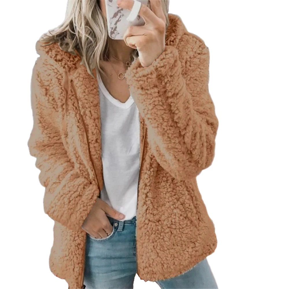 Wholesale Plus size hooded women outerwear coat cheap Selling autumn winter loose plush thermal