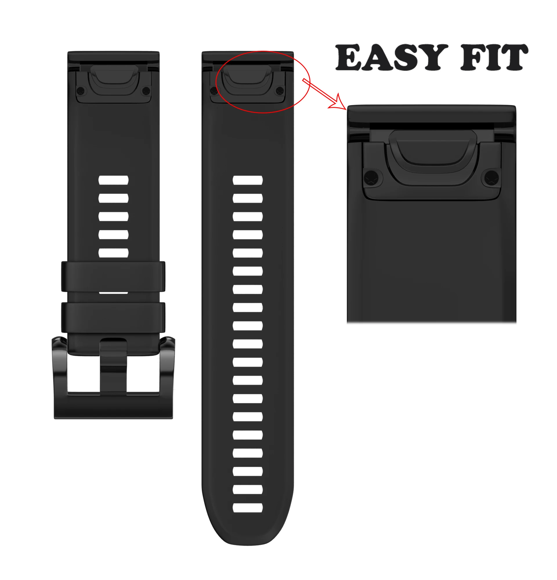 Eraysun 26mm Width Soft Silicone Watch Band for Garmin Fenix 5X/Fenix 5X Plus/Fenix 3/Fenix 3 HR Smartwatch Rubber Watch Strap