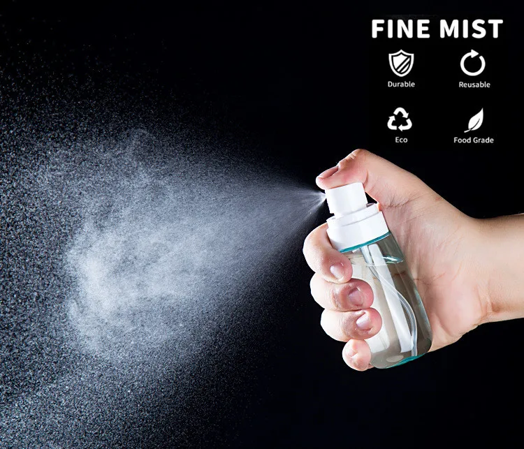 Plastic PETG  Refillable Travel Fine Mist Spray Diffuser Sanitizer Bottle for 30ml 60ml 80ml 100ml