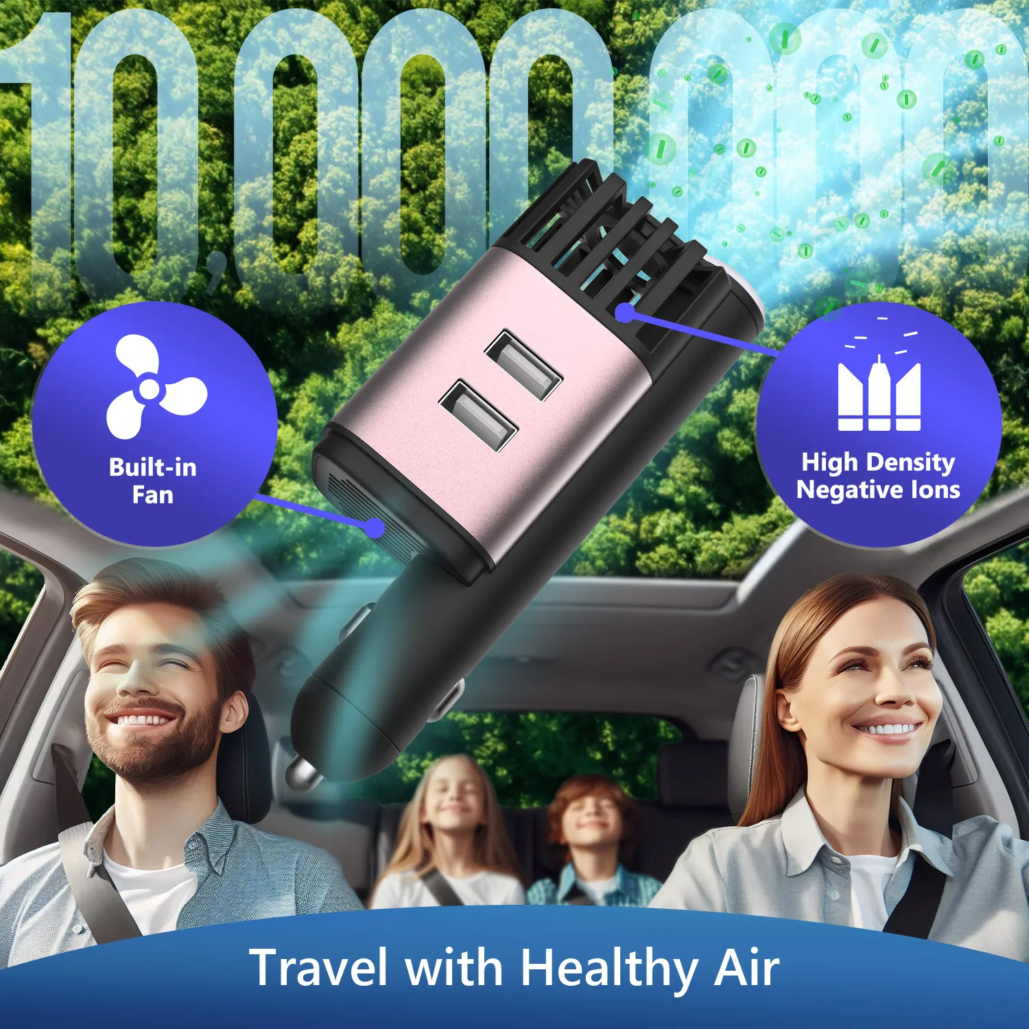 New Best Seller Combo Multifunction Plug in Quick Charging Dual USB Ports Phone Charger Mini Car Air Purifier
