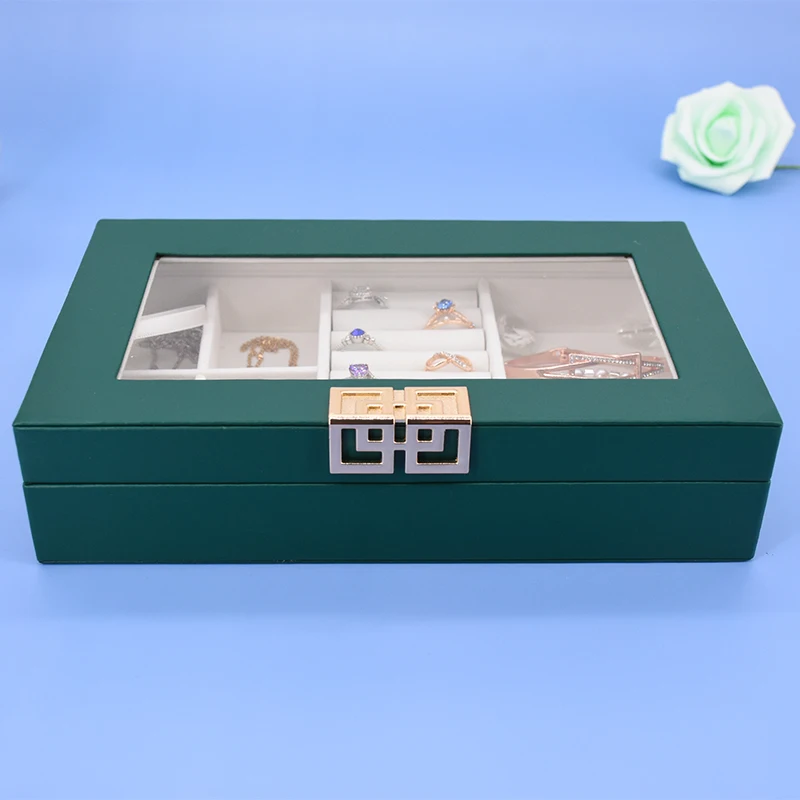 Customized Velvet Covered Foldable Storage Jewelry Window Box Transparent Top Glass Container Glass Jewelry Box