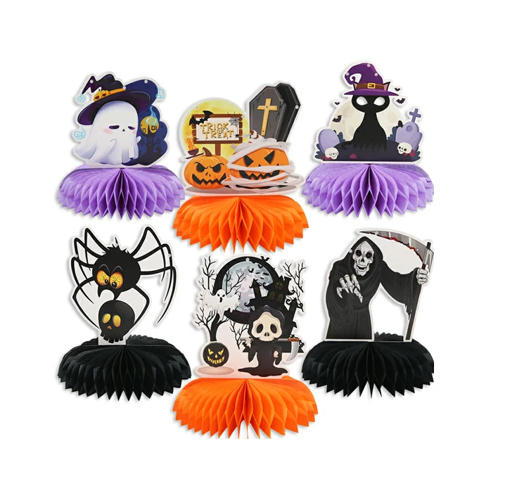 2024 Halloween Decorations Home Party Indoor DIY Desktop Holiday Honeycomb Ball Ornaments Witch Pumpkin  Halloween Skeletons