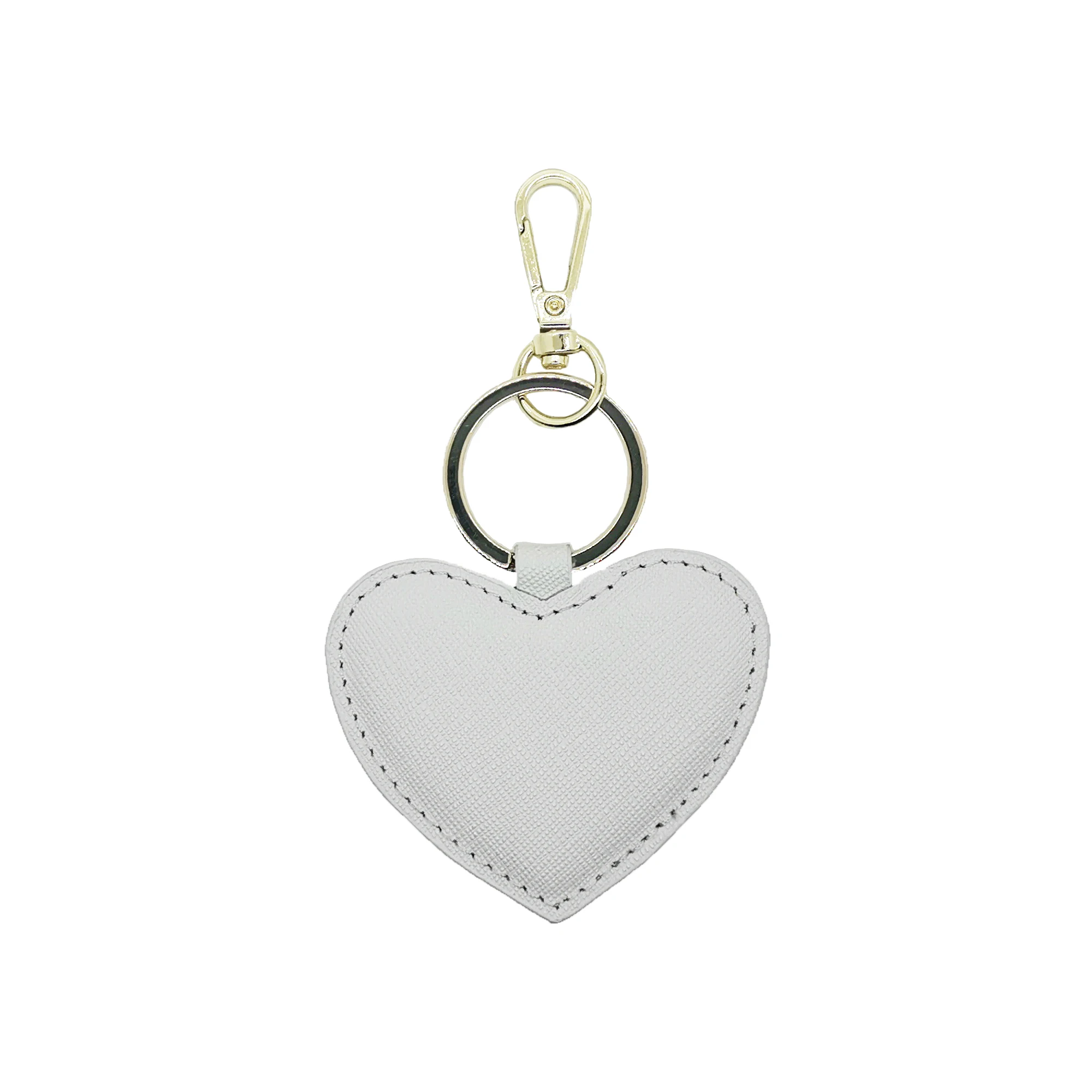 Genuine Saffiano Heart Key Chain Custom Logo Custom Real Leather Keychain with heavy metal hardware