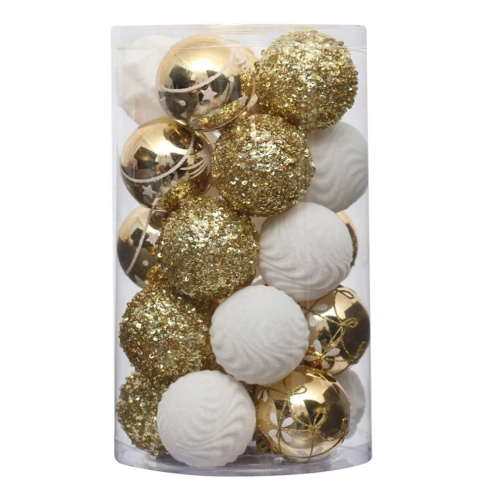 New Arrival 6cm 25pcs per PVC tube PS Material Christmas Ball Hanging Ornaments Decorations Bola de navidad