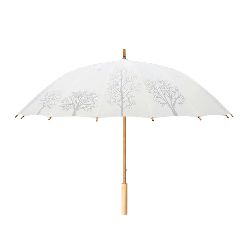 Chinoiserie Retro Wooden Handle Straight Windproof Umbrella Business Gift Customize Logo 16K Manual Straight Umbrellas Gifts