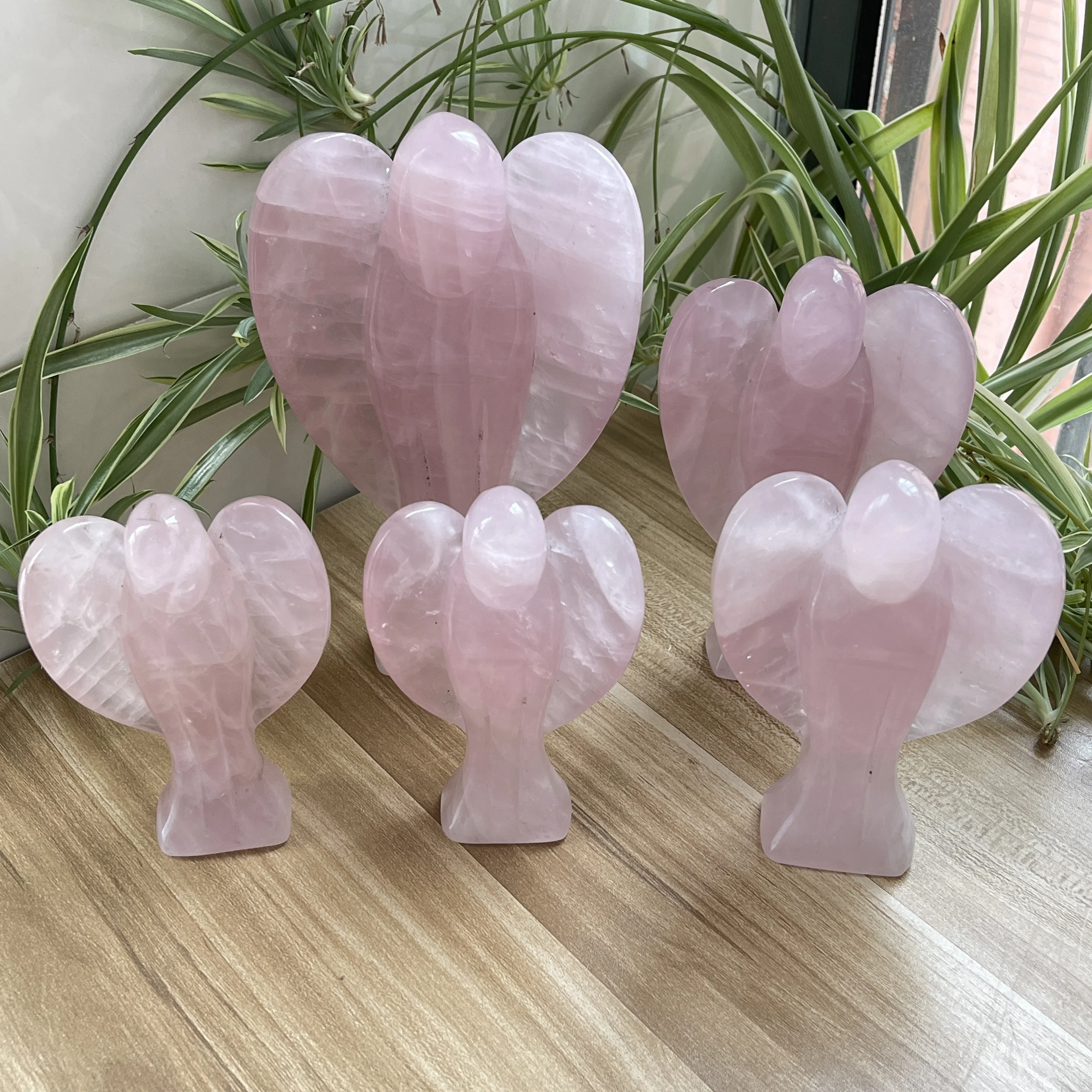 natural crystal gemstone carving angel rose quartz figurines angel for decoration