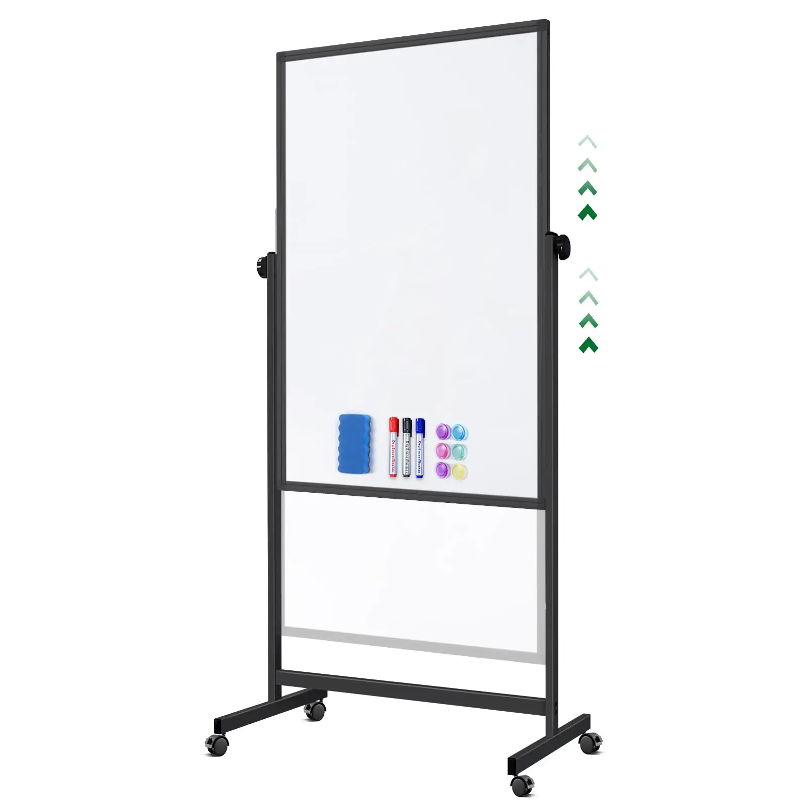 Height Adjustable Dry Erase White Board Standing Easel Whiteboard on Wheels Double-Sided Magnetic Mobile Whiteboard