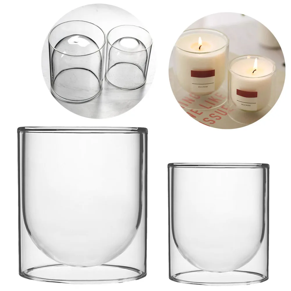Custom Luxury Design Double Class Holder Candle Container Cylinder Glass Candle Jar for Scented Wholesale Candle Making Supplies