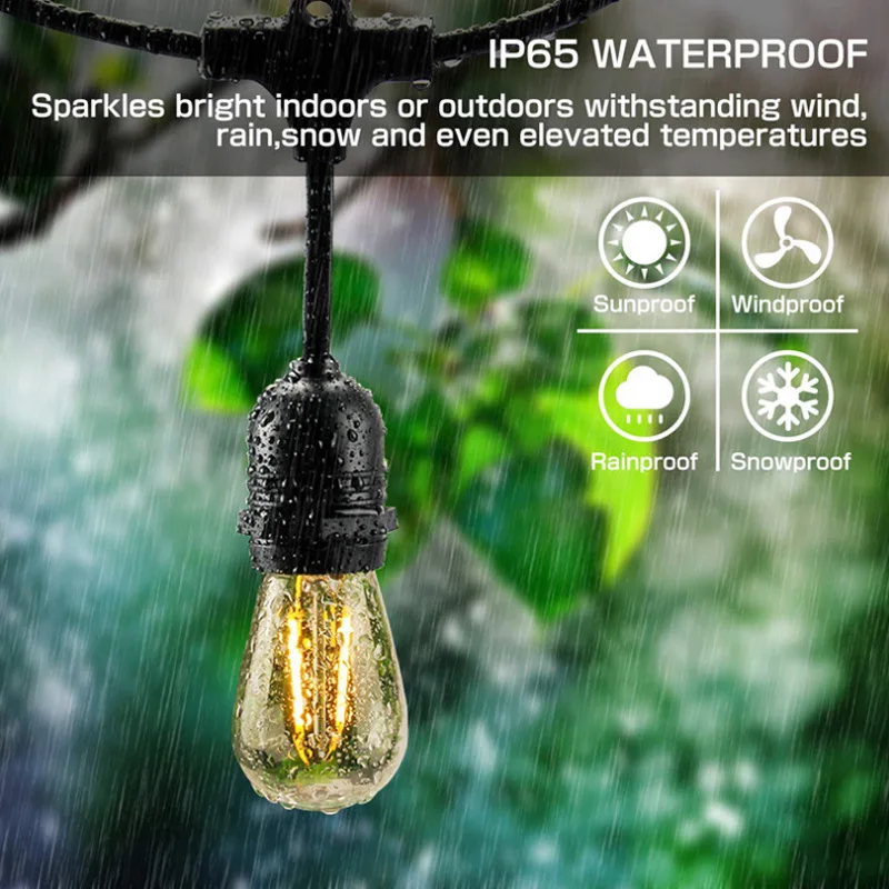 Christmas Lights 48ft 15 E26 Bulbs Outdoor Bistro Decorative LED String Lights holiday wedding party waterproof