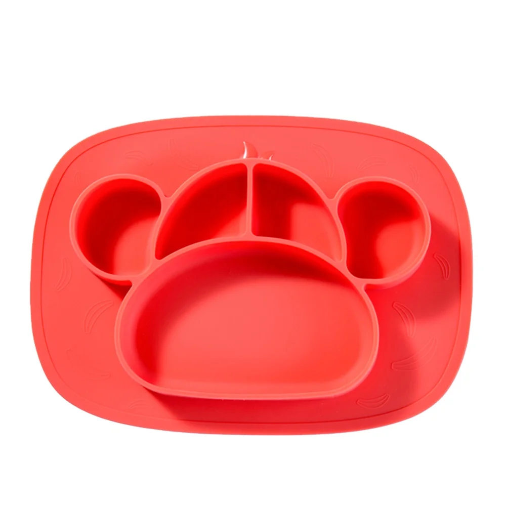New Arrival Monkey Shape Custom Divided Infant Food Silicone Waterproof Non-slip Mat Baby Kids Feeding Plate
