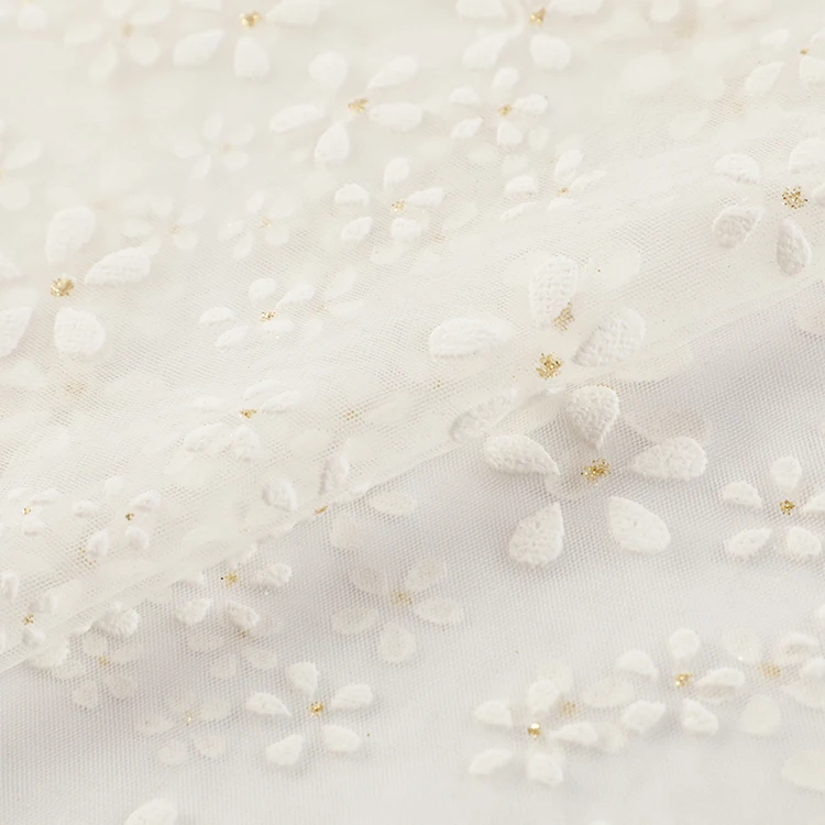 Modern simplicity elegant women polyester dress material mesh floral tulle fabric