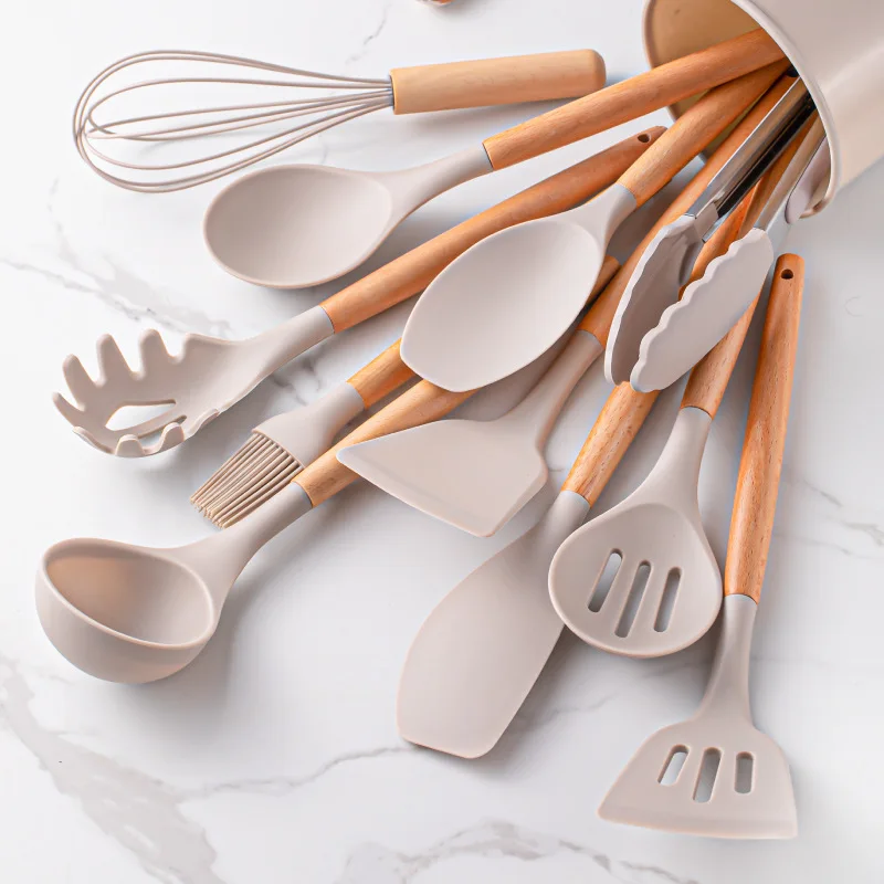 wholesale multifunction kitchen storage utensils accessories kitchen gadget cooking tools with wooden handle 12 piece in 1 set