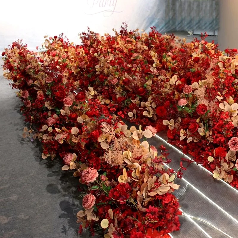 The New Red Wedding Hall Stage Yingbin HuaTiao Row Flowers T Stage Corridor Hotel Flower The Background