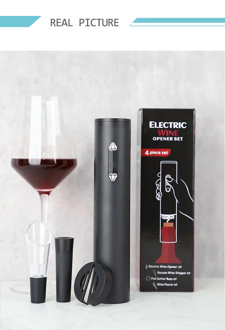Battery Operation 4 in 1 Electric Automatic Wine Bottle Opener Corkscrew Accessories Gift Set for Business Clients