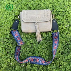 Monogrammed Whipstitch Flapover Crossbody Bag Rainbow Sunflower Belt Strap Tassel Purse