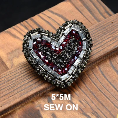 Custom brand logo design fashion cross handmade black red heart applique heart crystal rhinestone patch for shoes