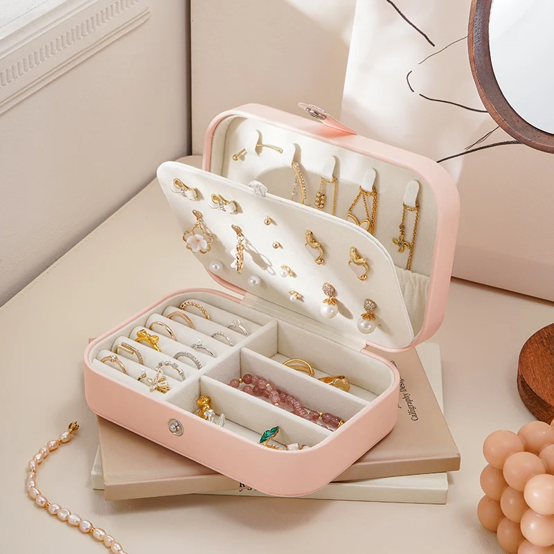 Wholesale Custom Logo Small PU Leather Trinket Jewelry Box Organizer Travel Necklace Ring Earring Jewellery Storage Gift Case