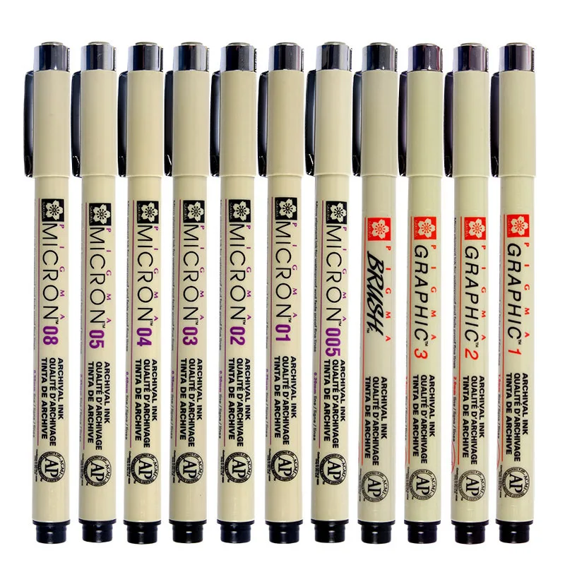 Sakura Micron pen Black ink marker felt tip pen, Archival pigment ink, fine point for artist drawing pens