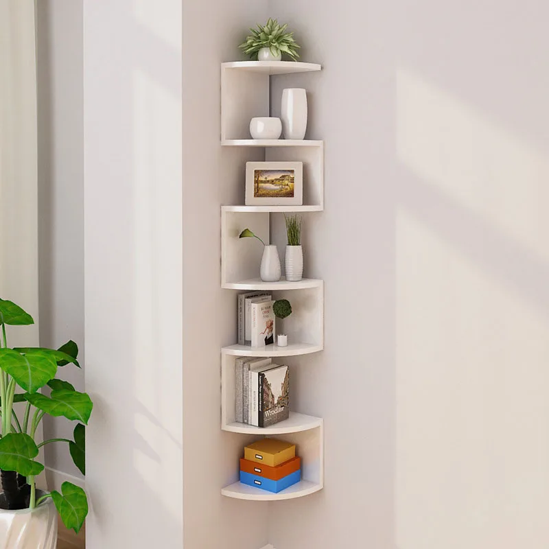 Corner Shelf Unit Wall Mount 5 Tier Wood Floating Shelves, Easy-to-Assemble Tiered Wall Storage, Wall Organizer for Bedroom