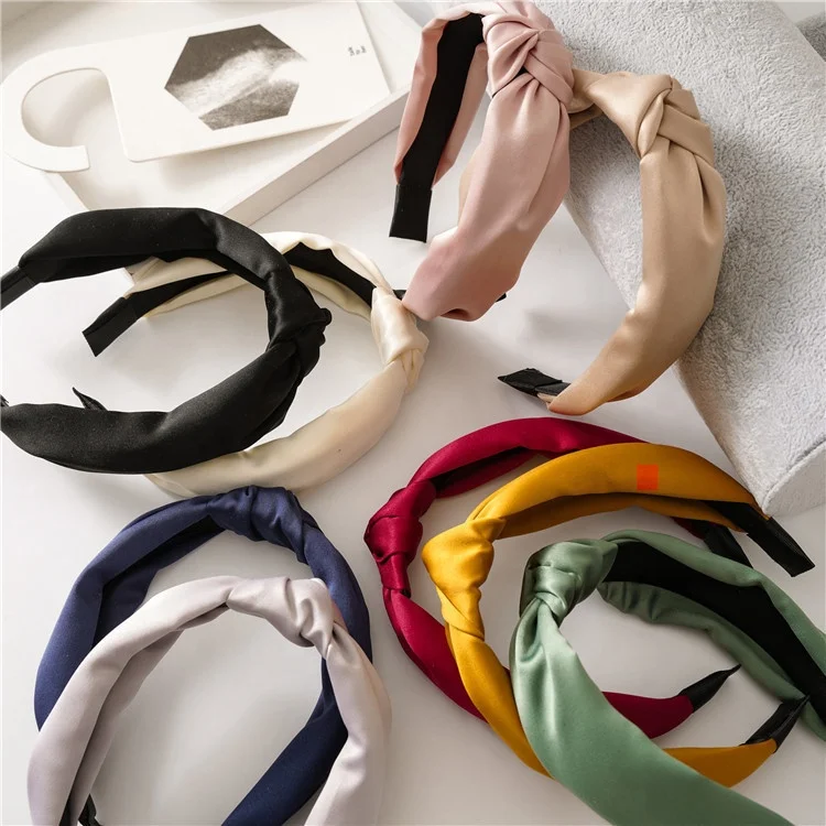 Fashion Pule Color Satin Fabric Knotted Hairband Pink Hair Accessories for Women Makeup Head Bands Wholesale Face Wash Headbands