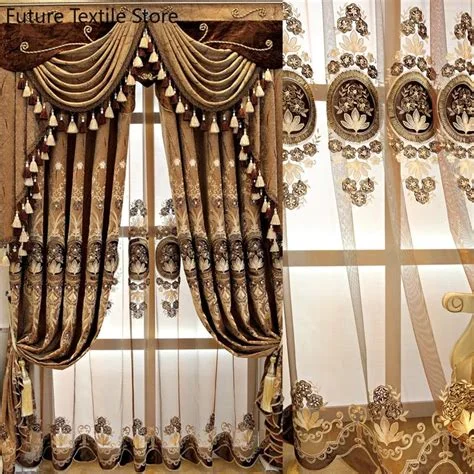 New Europeanstyle Brown Chenille Curtains for Villa Living Room Embroidered Decorative Curtains Finished Bedroom Study Curtains