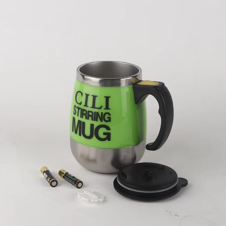 12oz 350ml customized logo auto mix coffee travel drinking double wall insulated self stirring mug with plastic lid