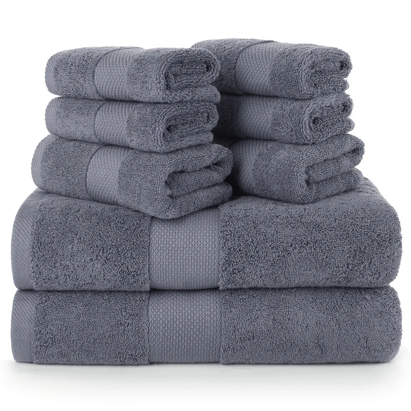100% Cotton Terry Luxury Spa Cotton Thickened Absorbent Adult Hotel Bath Towel Set 8 Pieces