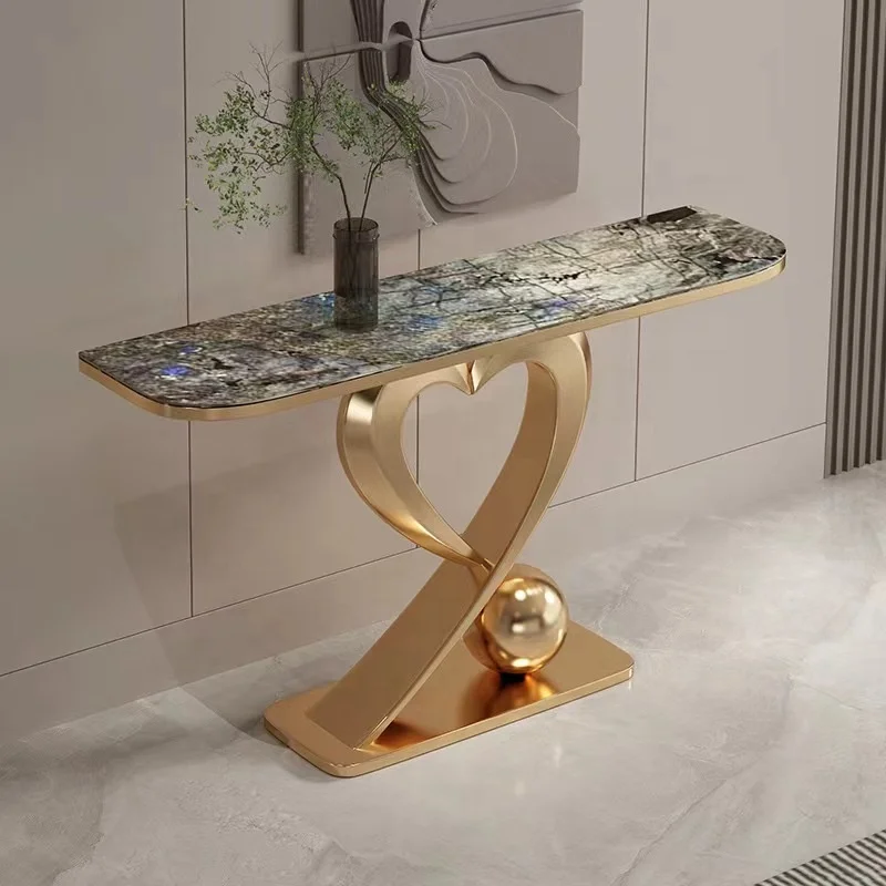 Luxury console table hallway furniture Entry way side table with gold stainless steel frame marble top