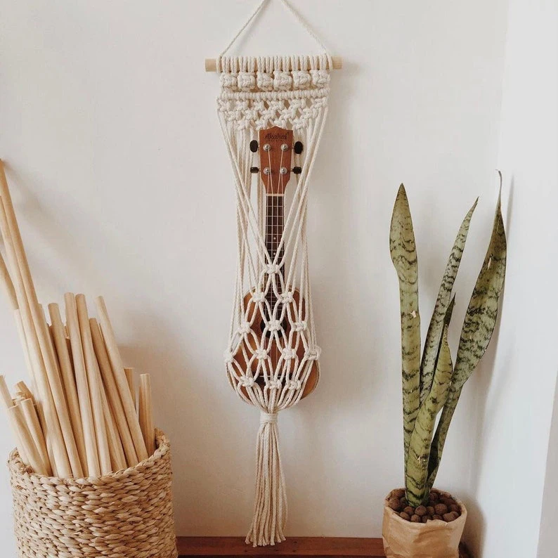 Boho Handmade Gift Cotton Wall Mount Macrame Guitar Hanger Ukulele Holder