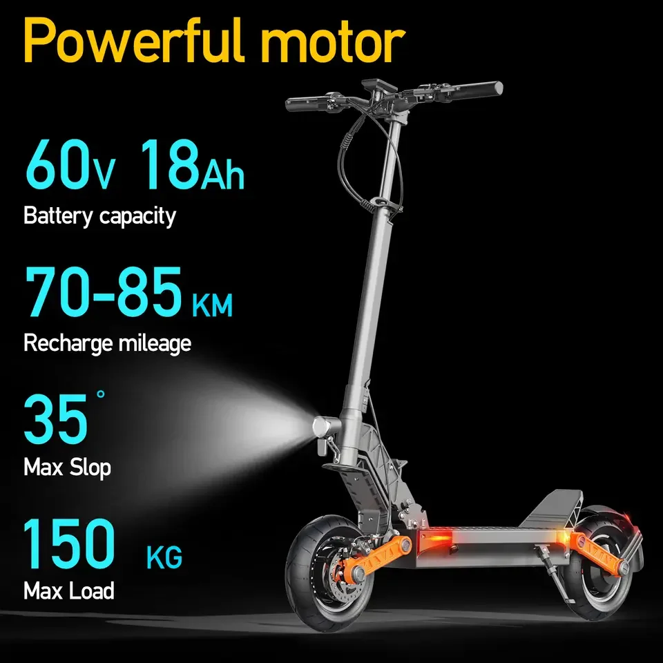 China Professional Manufacturer 60V 18AH 10-inch Pneumatic Tires Safety And Bump Resistant Electric Folding Scooter