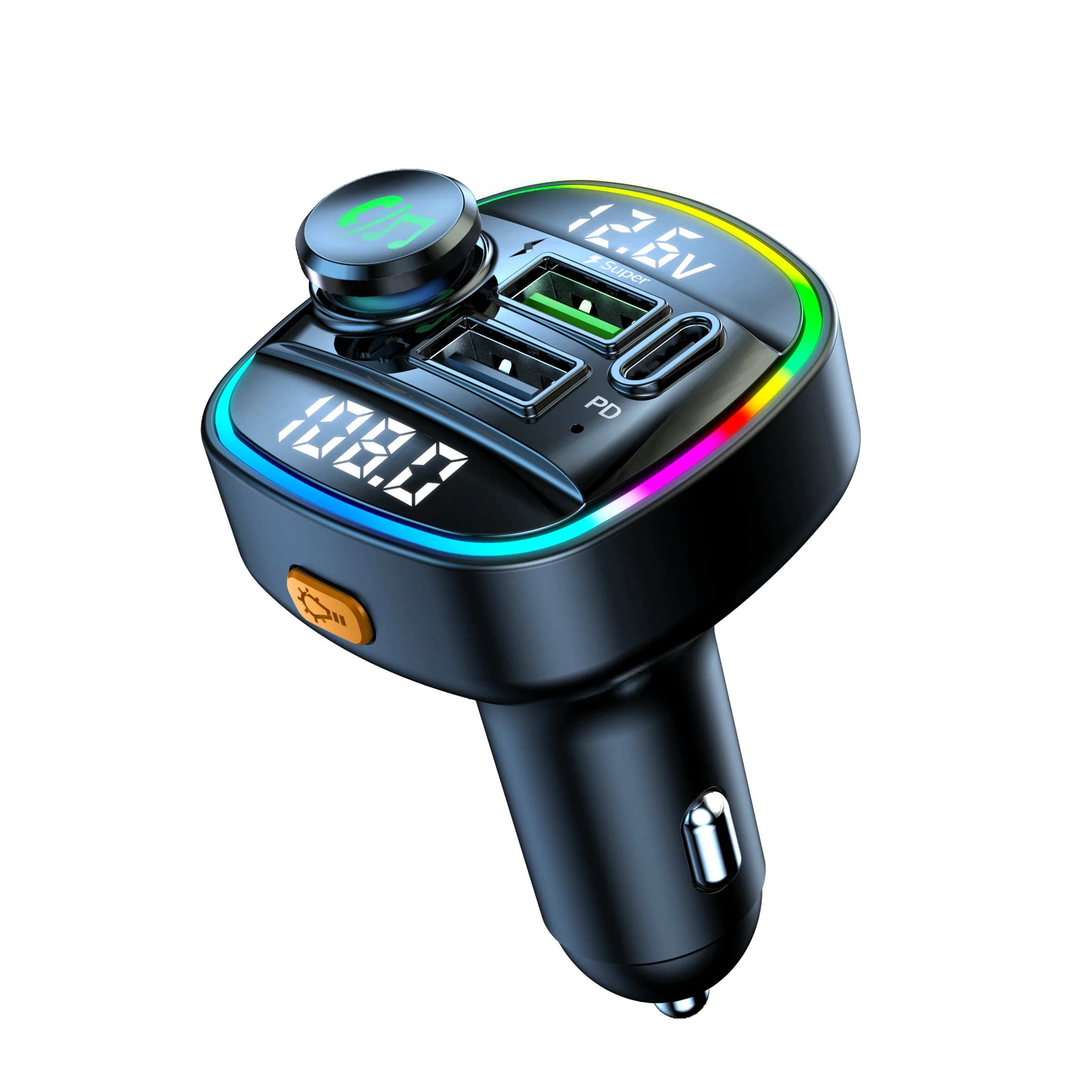 Qc3.0 PD 20W Super Fast Charge Car Kit Colorful Lights Dual Usb Car Fm Transmitter Mp3 Player