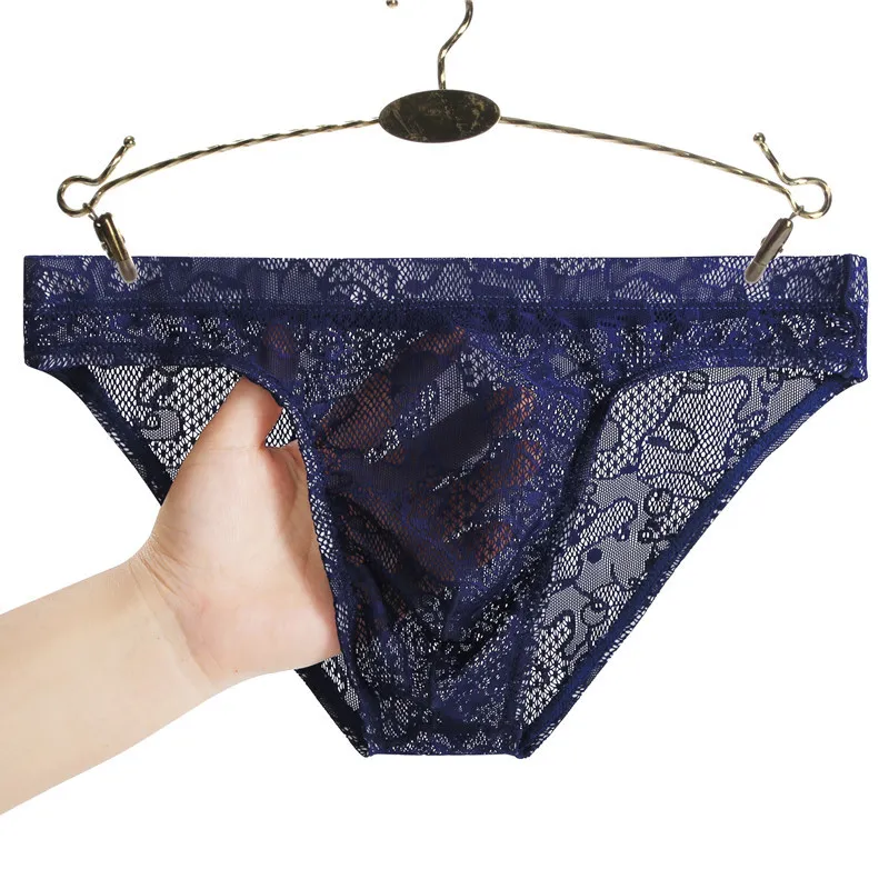 Hot Sale Plus Size Men Panties   Sexy Lace Transparent Underwear Men Bikini Low Waist Underwear Man Soft Solid