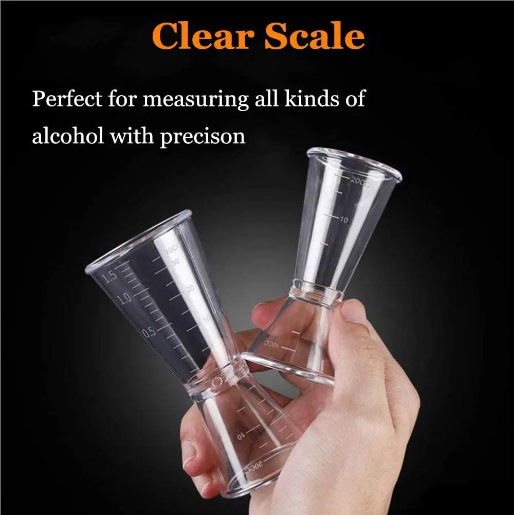 Durable Factory Direct Transparent Double Cocktail Jigger Food Grade Measuring Cup PC Plastic Cocktail Bar Jigger